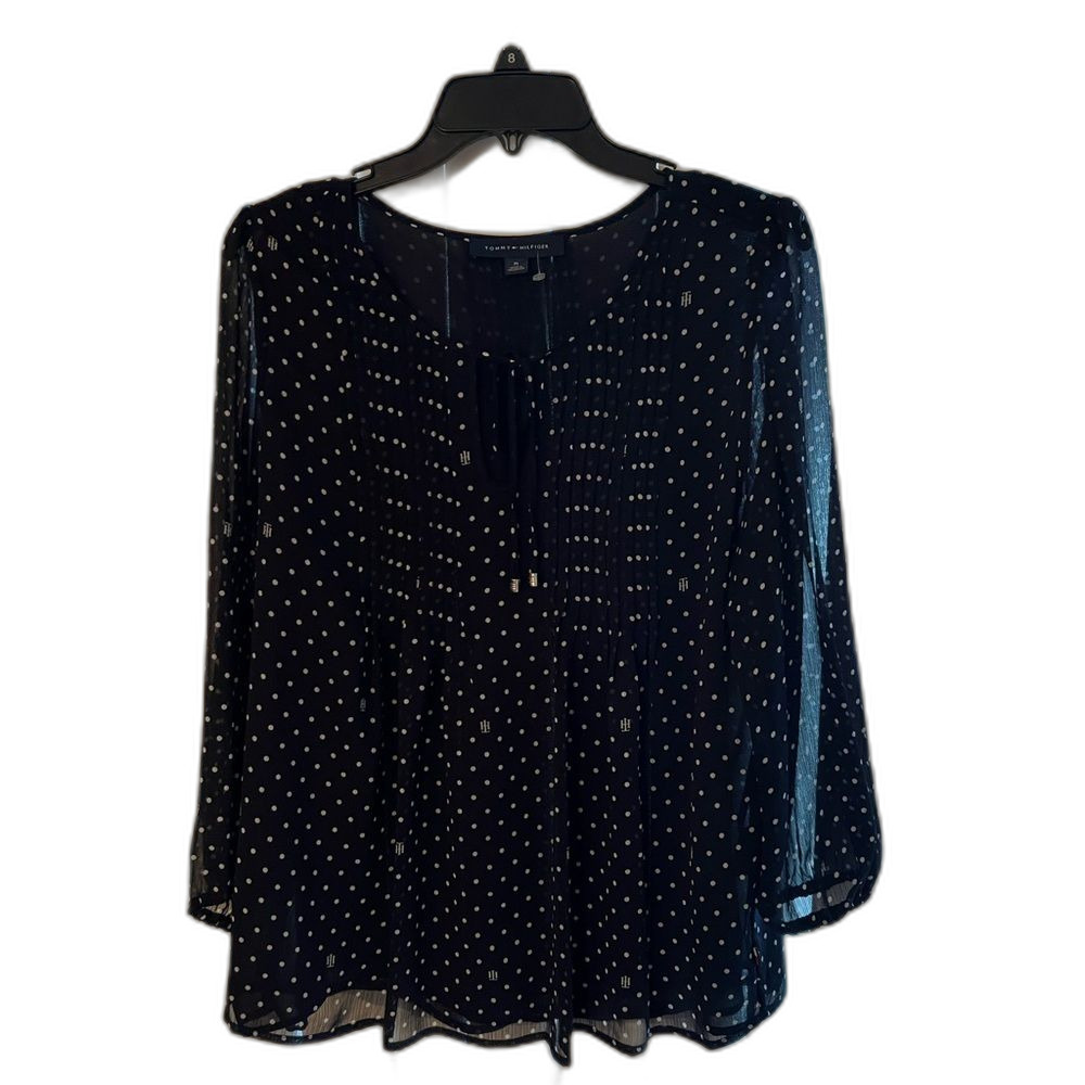 Tommy Hilfiger Navy Polka Dot Sheer Blouse Women’s Medium